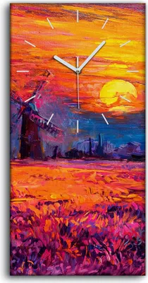 Produktbild von Wandbild Leinwand Bilder Wanduhr Quarz 30x60 Windmühle Sonne Himmel Blume - weiße Hände