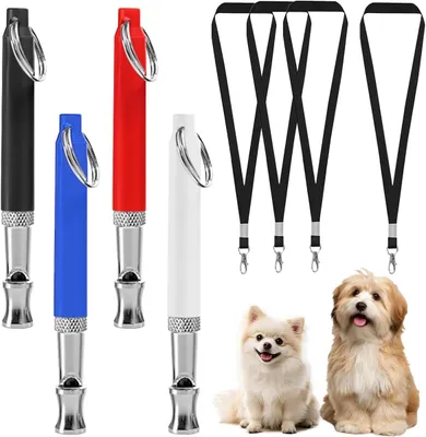 Imagen del producto de Juego de 4 silbatos ultrasónicos para perros, silenciosos, con cordón, para entrenamiento y caza