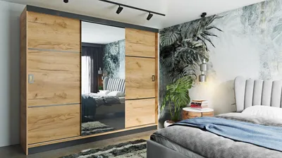 Produktbild von Retro Kleiderschrank 200 cm. Variante: Eiche Gold, 200x205x59