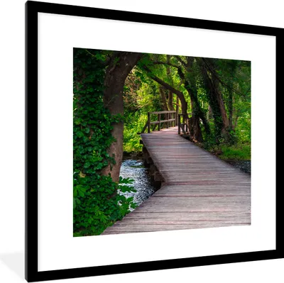 Produktbild von MuchoWow® Gerahmtes Poster Wald - Natur - Brücke 40x40 cm - Poster mit Schwarzem Bilderrahmen Wandposter Rahmen Foto Bilder - Poster - Plakat im Rahmen