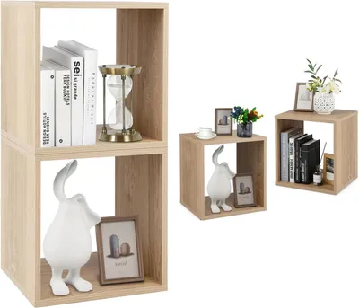 Produktbild von KOMFOTTEU 2er Regalwürfel, Stapelbare Aufbewahrungswürfeln Holz, Bücherregal Cuberegal mit Kippschutz, Würfelregal 38x33cm freie Kombination, Quadratisches Regal für Wohnzimmer Schlafzimmer Büro