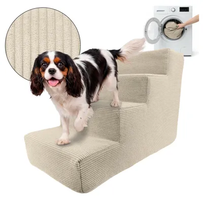 Produktbild von Muralo Treppe für Hund und Katze Rampe HUNDETREPPE Treppe für Haustiere 4 Stufen Beige Cordstoff