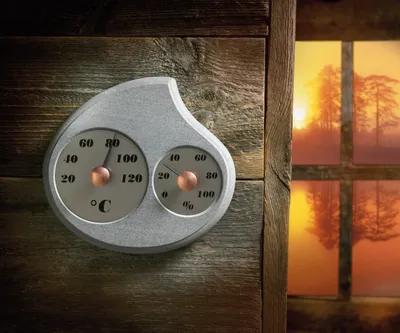 Produktbild von Hukka Design Maininki Sauna Hygro-Thermometer aus Speckstein Saunathermometer Hygrometer