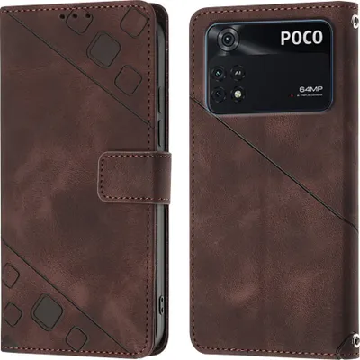 Obrázek produktu pro Pouzdro pro Xiaomi Poco M4 Pro 4G vyražené Flip kožené peněženkové pouzdro s funkcí stojánku Hnědý