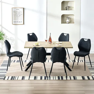 Produktbild von Esszimmergruppe Esstisch mit 6 Stühlen 140x80x76 cm Rechteckig Holz Schwarz Eisenbeine