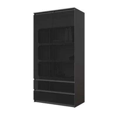 Obrázok produktu pre JOELLE - Šatníková skriňa s 2 dverami a 2 zásuvkami - antracit / čierny vysoký lesk - H180 cm Š90 cm D50 cm