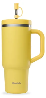 Isolierbecher 900 ml, Zitrone, 48h kalt, mit Strohhalm