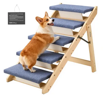 Image de Escalier pour chien VEVOR 780 x 470 x 660 mm, escalier pour animaux à 5 marches, escalier pliable en bois adapté aux animaux de petite, moyenne et grande taille, aux animaux âgés ainsi qu'aux chiots jusqu'à 68 kg, échelle pour chien pour lits, canapés et voitures