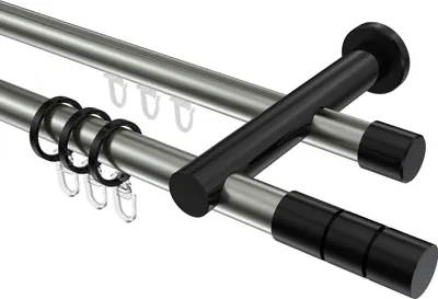Produktbild von Interdeco Rundrohr-Innenlaufstange / Gardinenstange (Kombination) Edelstahl-Optik / Schwarz, Typ Platon Elanto (Rillenzylinder), 20 mm Ø 2-läufig, 400 cm