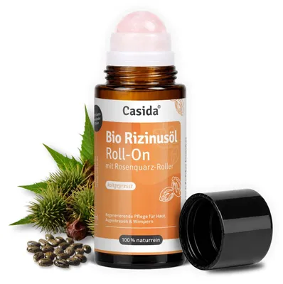 Produktbild von Casida Bio Rizinusöl Roll-on - Haare, Wimpern- Rosenquarz Roller- naturrein