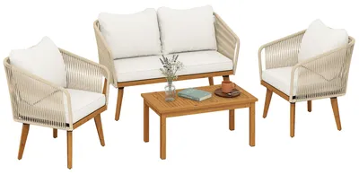 Produktbild von Outsunny Gartenmöbel Set 4-teilig Polyrattan Lounge-Set mit Zweisitzer 2 Sessel