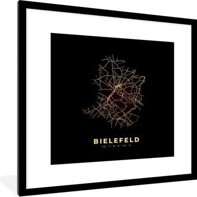 Produktbild von MuchoWow® Gerahmtes Poster Bielefeld - Gold - Karte - Stadtplan 40x40 cm - Poster mit Schwarzem Bilderrahmen Wandposter Rahmen Foto Bilder - Poster - Plakat im Rahmen
