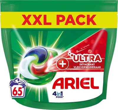 Zdjęcie produktu dla Kapsułki do prania Ariel 4 w 1 + Ultra odplamiacz – 65 prań
