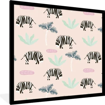 Produktbild von MuchoWow® MuchoWow® Gerahmtes Poster Zebra - Palme - Pastell - Muster 40x40 cm - Poster mit zchwarzem Bilderrahmen - Mit Rahmen - Wanddekoration Schlafzimmer