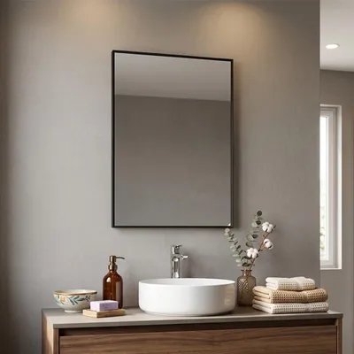 Produktbild von Rechteckiger Spiegel 50x70 cm mit PVC-Rahmen und matt schwarzem Rand