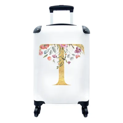 Produktbild von MuchoWow® Koffer Handgepäck Trolley Rollkoffer Kleine Reisekoffer mit 4 Rollen - Blumen - Gold - Brief - Cabin Size < 55x40x23 cm & 55x40x20 cm - Fotokoffer - Kabinenkoffer - Boardgepäck - Reise-Box - Reisekoffer - Reisegepäck - Koffer mit Bild - Trolley für Kinder
