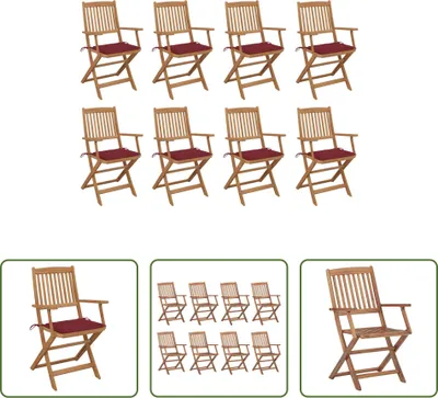 Produktbild von The Living Store Klappbare Gartenstühle mit Kissen 8 Stk. Massivholz Akazie
