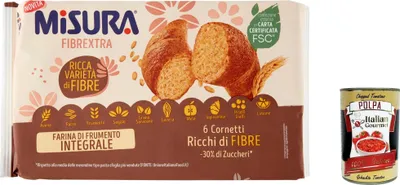 Produktbild von 12x Misura Cornetti Integrali Classici Fibrextra Vollkorn Croissants mit Vollkornmehl 246g + Italian Gourmet polpa 400g