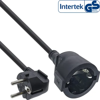 Zdjęcie produktu dla Przedłużacz zasilania InLine®, wtyczka z uziemieniem kątowa / gniazdo, czarny, 5m