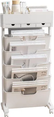 Produktbild von Famanu Bücherwagen Mobiler Bücherregal mit 6 Ebenen und Rollen - Weiß