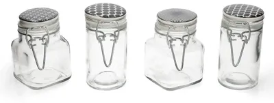 Produktbild von 4x Vorratsgläser TAKEO 90ml Retro-Motive rund eckig Aufbewahrungs-Dose Behälter