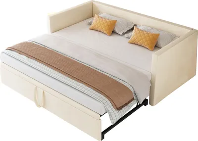 Image de Canapé-lit Extensible 90/180 X 200 Cm Avec Sommier à Lattes,canapé Lit 2 Places,velours, Beige
