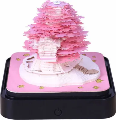 Image de Calendrier de bureau avec lumières LED, 2025 Calendrier 3D Memo Pad Papier Créatif Bloc-notes 3D Papier, Sculpture Cadeau Décoration de bureau,Motif arbre de Noël