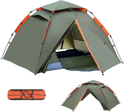 Imagen del producto de Tienda de campaña pop-up, tienda de camping automática para 2-4 personas, tienda de cúpula de 300x240x145 cm, impermeable y resistente al viento. Tienda de camping de montaje rápido, tienda tipo "pop-up" con toldo desmontable, ideal para familias