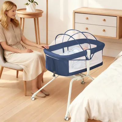 Produktbild von 2 in 1 Beistellbett Baby mit Matratze,Faltbares Co-Sleeper,Reisebett Babybett,Stubenwagen,Babywiege für 0-12 Monate Hause und Reisen 94x70x80cm Blau