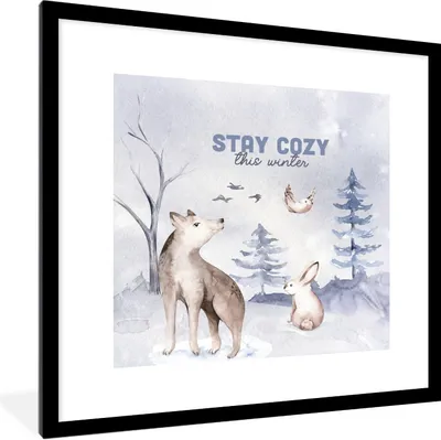 Produktbild von MuchoWow® Gerahmtes Poster Winter - Schnee - Zitat 40x40 cm - Poster mit Schwarzem Bilderrahmen Wandposter Rahmen Foto Bilder - Poster - Plakat im Rahmen