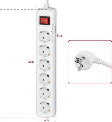 Obrázek produktu pro Hama 00030530, 6 AC zásuvky / AC zásuvek, 3500 W, Bílá, 1,4 m, 355 mm, 85 mm