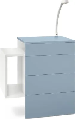 Produktbild von Vladon Nachttisch Queens,  Germany, Nachttischschrank mit 2 Schubladen und 1 seitlichem Fach zur Wandmontage, Weiß matt/Denim matt, inkl. LED Flexi Lampe weiß (60 x 63 x 36 cm)