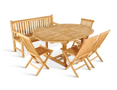 Produktbild von Gartenmöbel Set 6tlg mit Bank Teak Gartentisch ausziehbar 120-170 cm BORNEO/MENORCA