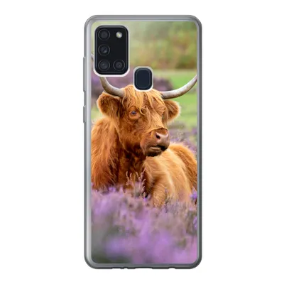 Produktbild von MuchoWow® Handyhülle Schutzhülle Hülle für Samsung Galaxy A21s Schottischer Highlander - Braun - Büsche Silikon Softcase Handy Hülle - Hartschale