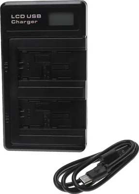 Produktbild von vhbw Dual Ladegerät kompatibel mit Canon Vixia HF M50, HF M52, HF R32, HF R300, HF M500, HF R30 Kamera - Ladeschale + USB-C Kabel + Display