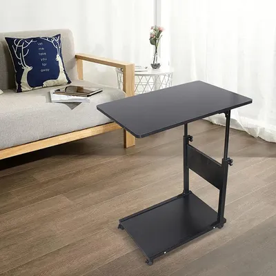 Image de Table d'ordinateur portable Table d'appoint Bureau mobile & réglable en hauteur Table de nuit à roulettes (noir)