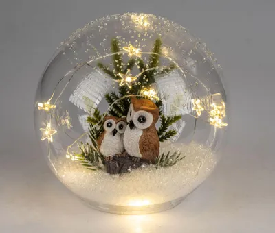 Produktbild von formano LED Dekokugel Eulenpaar 15 cm mit 6/18h-Timer Weihnachtsdeko