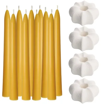 Keramik-Kerzenhalter-Set mit 10 Bienenwachskerzen, 14-teilig