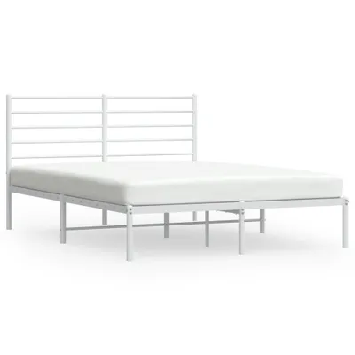 Image de vidaXL Cadre de lit avec tête de lit en métal blanc 150x200 cm