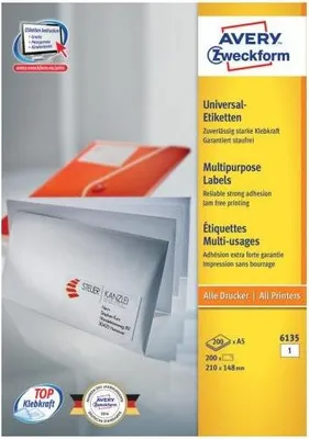 Immagine prodotto di Avery 6135 etichetta autoadesiva Rettangolo Permanente Bianco 200 pz