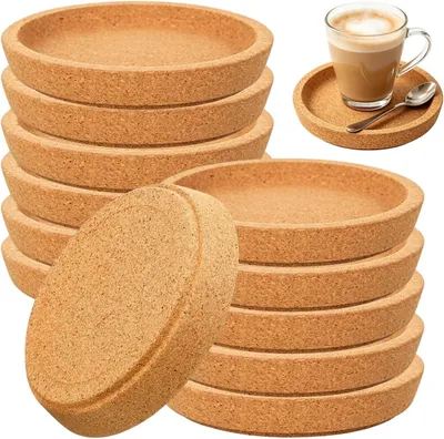 Produktbild von 12 Korkuntersetzer 10cm Extra Dick Mit Rand Wärmedämmung