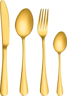Produktbild von Besteck Set, 4-teilig Besteck, Besteckset inkl. Messer, Gabel, Löffel, Besteck Edelstahl, Spülmaschinengeeignet, Gold