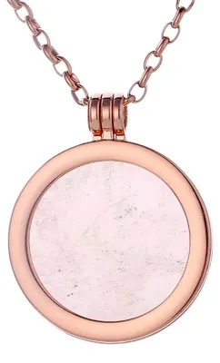 Produktbild von Morella Damen Halskette roségold 70 cm Edelstahl und Anhänger mit Edelstein Rosenquarz Coin 33 mm Chakren Scheibe in Schmuckbeutel