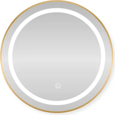 Produktbild von SensaHome Runder LED-Badezimmerspiegel – Dimmbare Wandspiegel mit Beleuchtung – Metallrahmen – 2700K/4500K/6400K – 80 cm – Gold