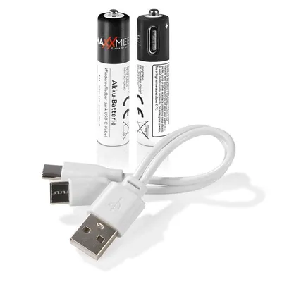 Produktbild von MAXXMEE Akku-Batterie AAA 2er-Set 1,5V schwarz/rot inkl. USB-Kabel