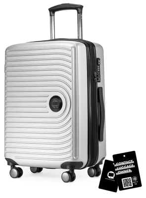 Immagine prodotto di Mitte - Valigia da trasporto + etichetta digitale per bagagli, trolley da cabina XL estensione bagaglio a mano valigia rigida aereo Carry-On 55 L TSA, bianco opaco