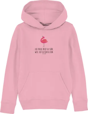 Produktbild von Mr. & Mrs. Panda Kinderpullover Flamingo Stolz 5-6 Jahre (110/116) - Baumwolle Pink - Geschenk, Freundin, Sweatshirt, Kapuzenpullover, Hoodie, Kapuzenpulli, glücklich, Mama