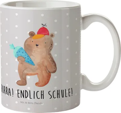 Produktbild von Mr. & Mrs. Panda Plastikbecher Bär Schultüte - Grau Pastell - Geschenk, Haferl, Schulbeginn, Kinderbecher, Kindertasse, Grundschule, Trinklernbecher, Teddybär, Pott