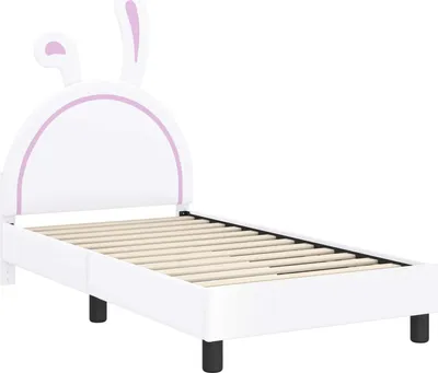 Image de vidaXL Structure de lit pour enfant avec tête de lit, blanche, 80 x 160 cm, en PU