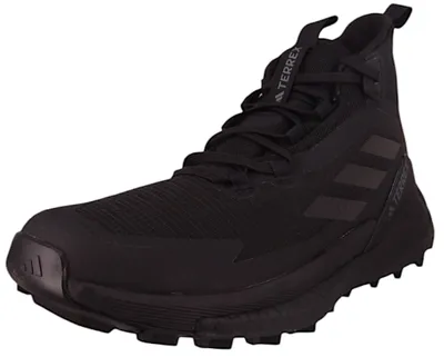 A black Adidas Terrex hiking boot.